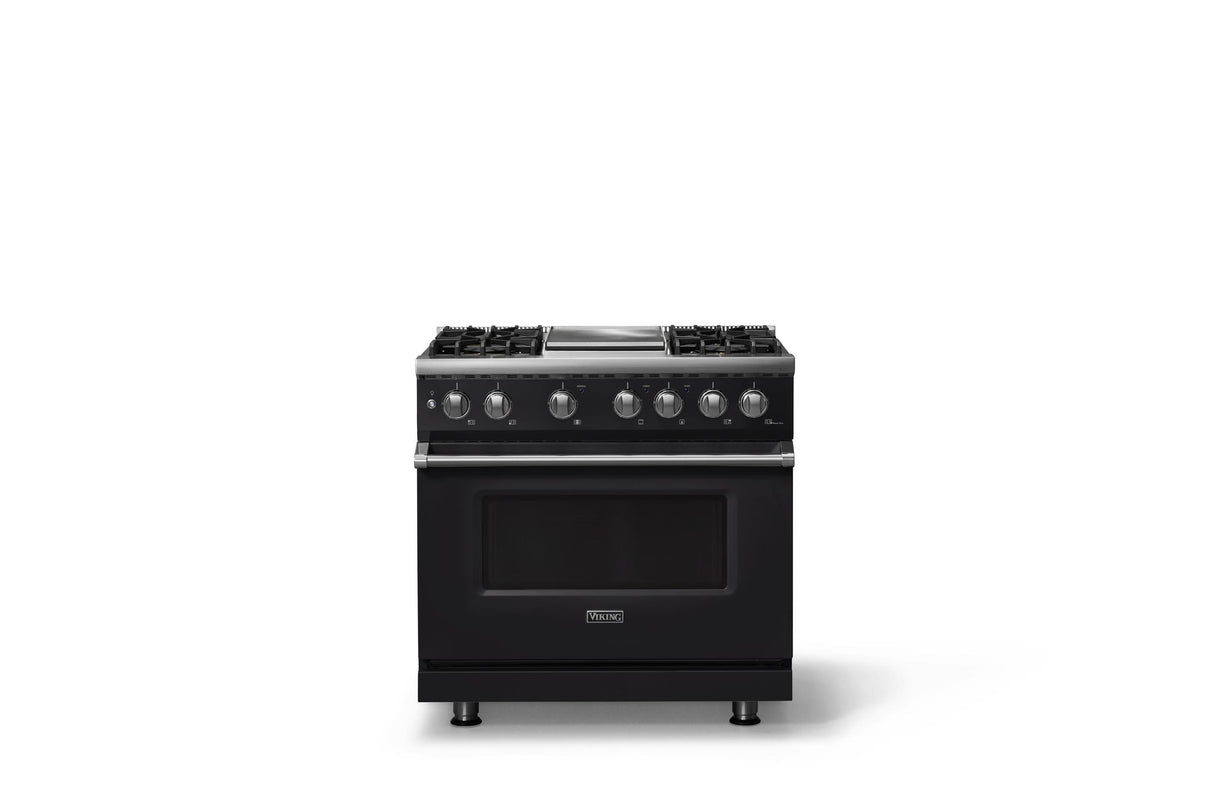 36"W. Dual Fuel Range (Burner: 4g, Finish: Onyx, Trim: Polished Chrome, Fuel: Propane)