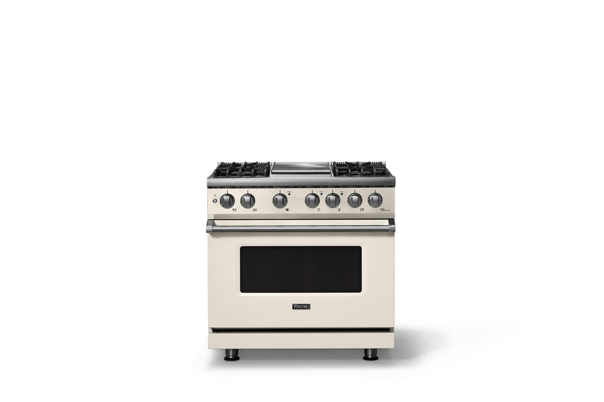 36"W. Dual Fuel Range (Burner: 4g, Finish: Pure White, Trim: Polished Chrome, Fuel: Propane)