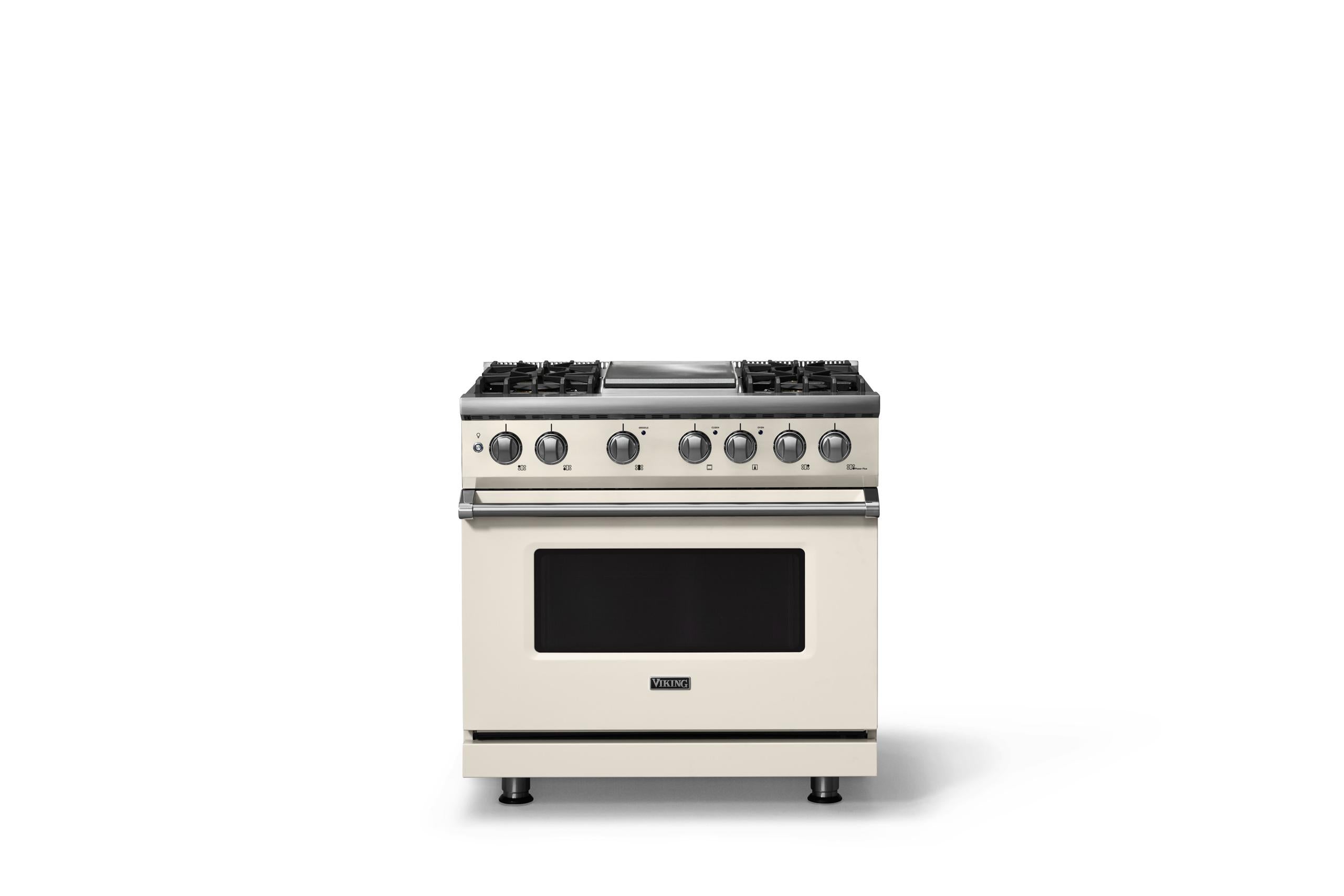 36"W. Dual Fuel Range (Burner: 4g, Finish: Pure White, Trim: Polished Chrome, Fuel: Natural Gas)
