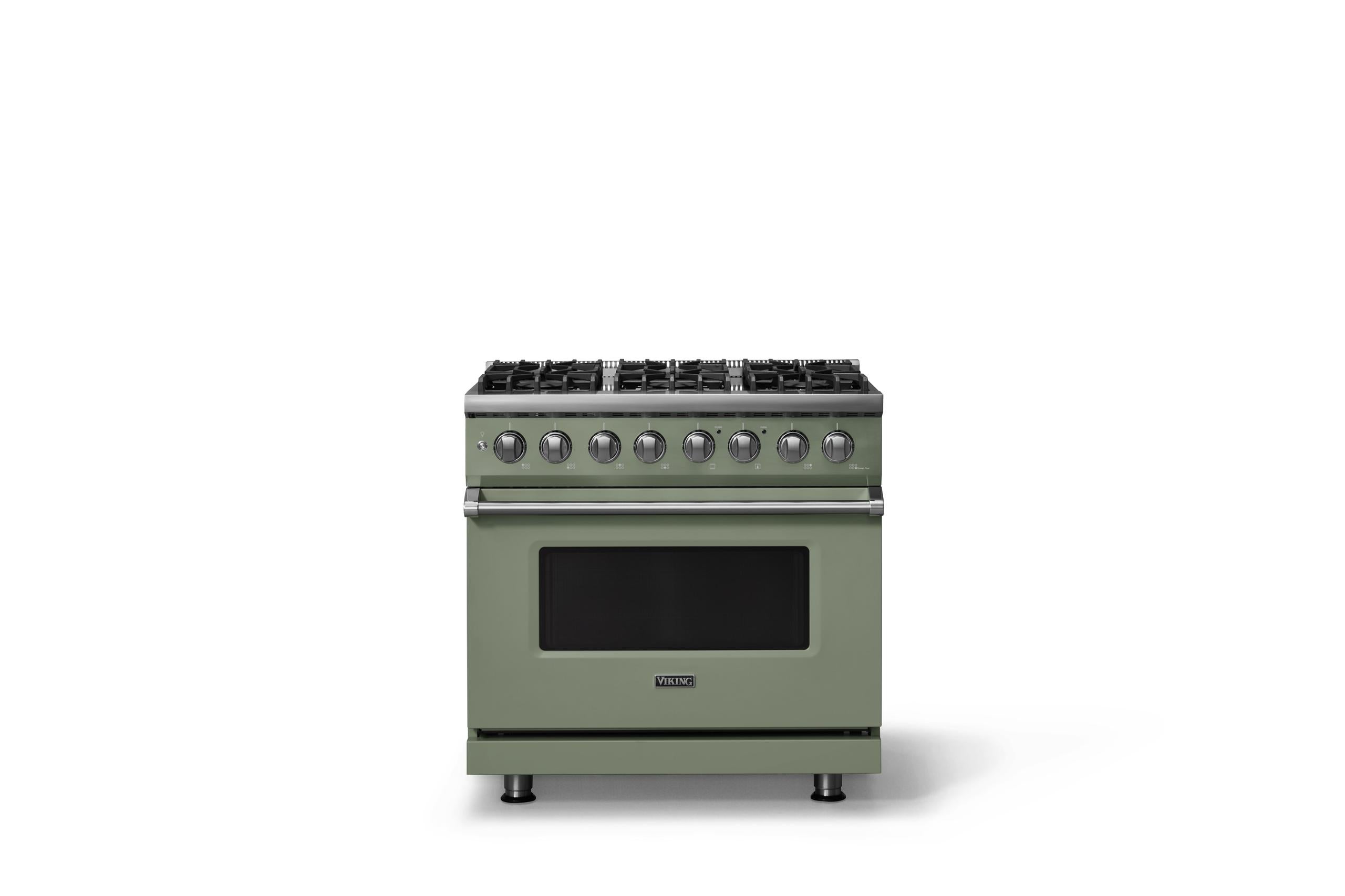 36"W. Dual Fuel Range (Burner: 6b, Finish: Eucalyptus, Trim: Polished Chrome, Fuel: Natural Gas)