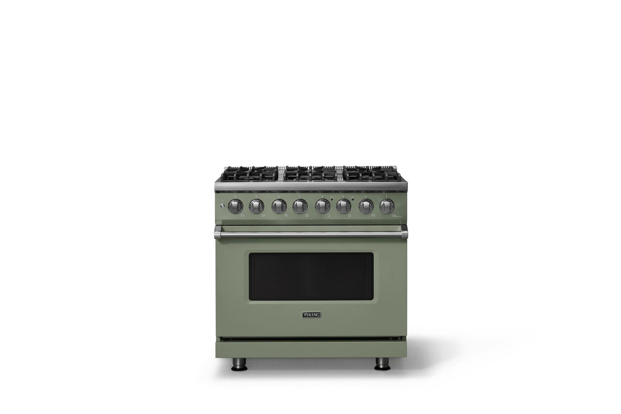 36"W. Dual Fuel Range (Burner: 6b, Finish: Eucalyptus, Trim: Polished Chrome, Fuel: Propane)