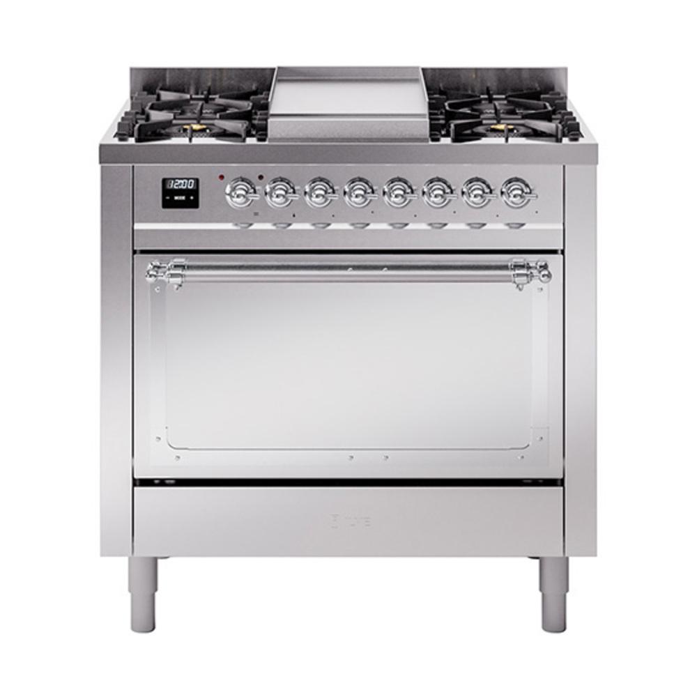 ILVE UN36FQNMPSSC Nostalgie II Noblesse 36 inch Dual Fuel Range (Natural Gas, Solid Door, Stainless Steel, Chrome)