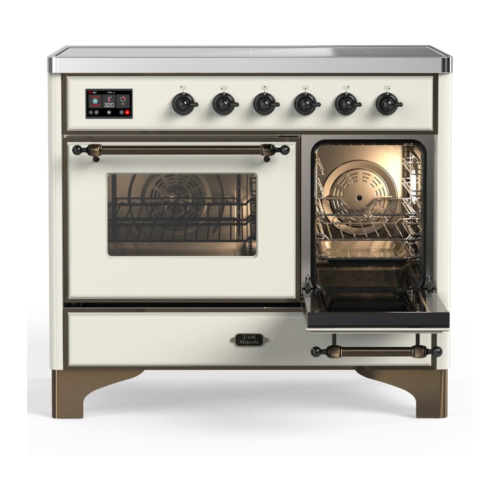 ILVE UMDIB40NR3AWB Majestic III 40 inch Induction Range with 6 Elements, 3.82 cu. ft. Total Oven Capacity (Triple Glass Door, Antique White, Burnished)
