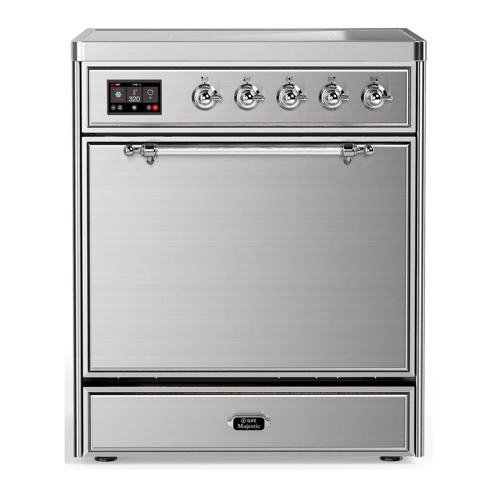 ILVE UMIB30QNR3SSC Majestic III 30 inch Induction Range with 4 Elements, 4 cu. ft. Oven Capacity (Solid Door, Stainless Steel, Chrome)