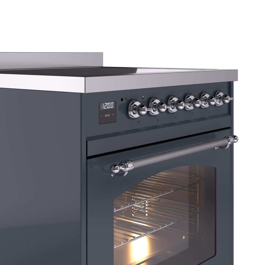 Nostalgie II 30 Inch Electric Freestanding Range in Blue Grey with Chrome Trim