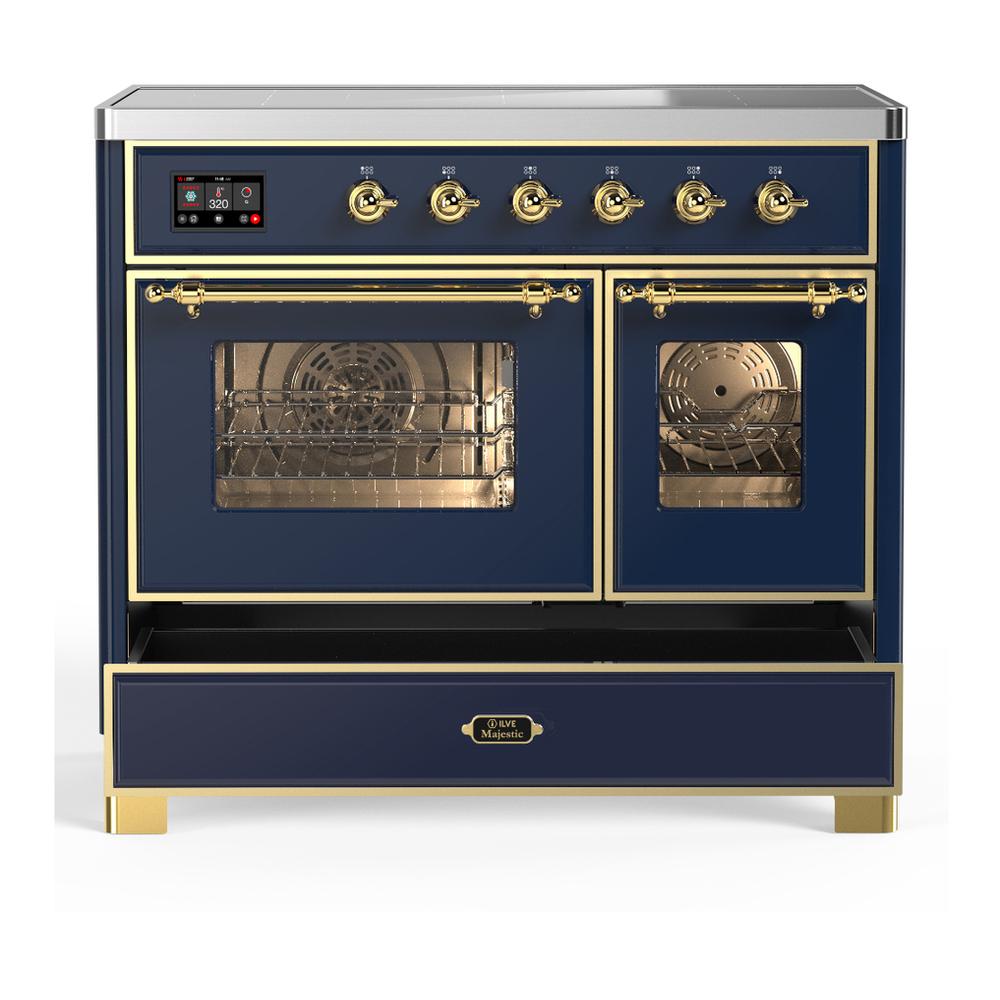ILVE UMDIB40NR3MBG Majestic III 40 inch Induction Range with 6 Elements, 3.82 cu. ft. Total Oven Capacity (Triple Glass Door, Midnight Blue, Brass)