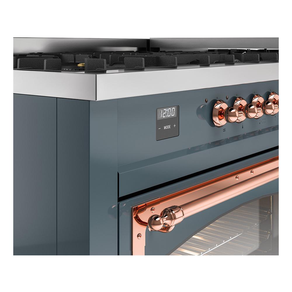ILVE UN60FNMPBGPLP Nostalgie II Noblesse 60 inch Dual Fuel Range (9 Sealed Burners + Griddle, Liquid Propane, Triple Glass Door, Blue Grey, Copper)