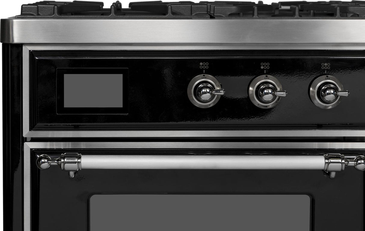 Majestic II 40 Inch Dual Fuel Liquid Propane Freestanding Range in Glossy Black with Chrome Trim