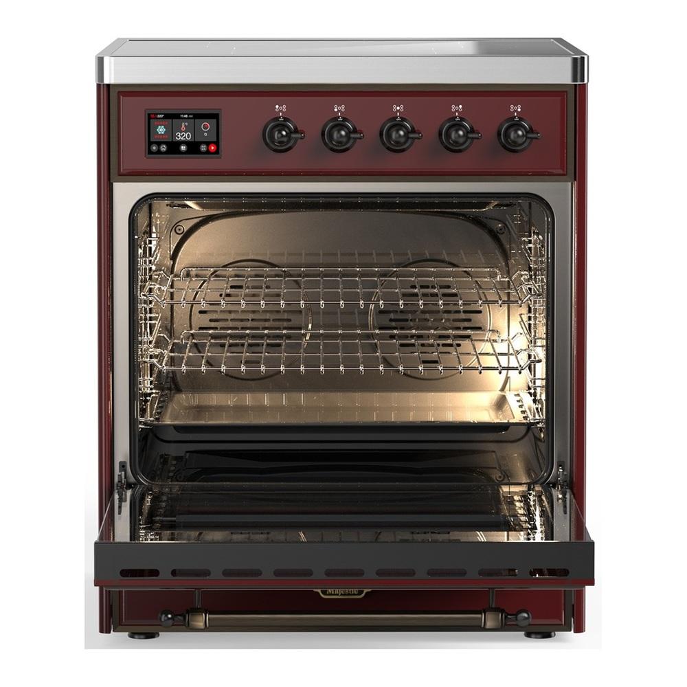 ILVE UMIB30QNR3BUB Majestic III 30 inch Induction Range with 4 Elements, 4 cu. ft. Oven Capacity (Solid Door, Burgundy, Burnished)