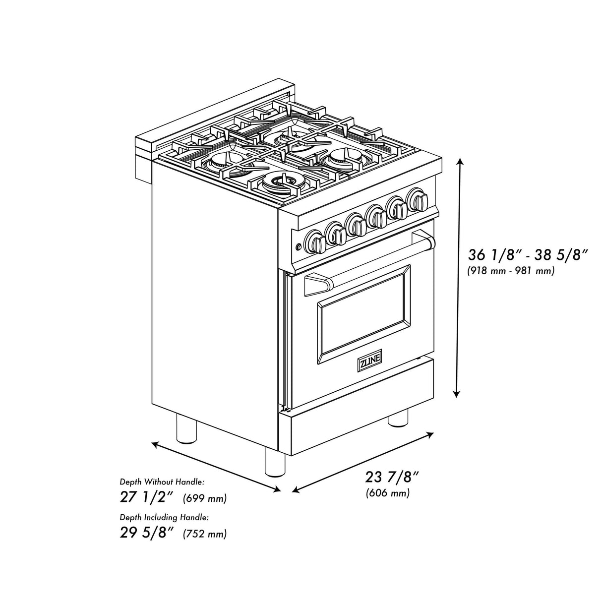ZLINE 24 in. Professional Dual Fuel Range in Black Stainless Steel (RAB-BR-24)