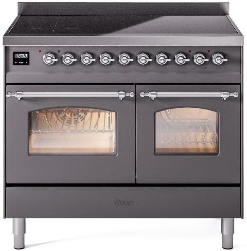 Nostalgie II 40 Inch Electric Freestanding Range in Matte Graphite with Chrome Trim
