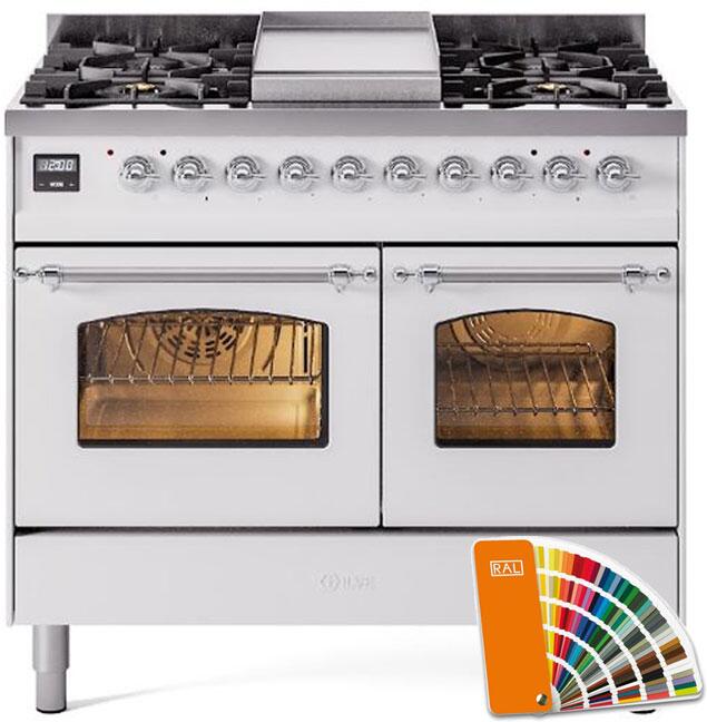 Nostalgie II 40 Inch Dual Fuel Natural Gas Freestanding Range in RAL Custom Color with Chrome Trim