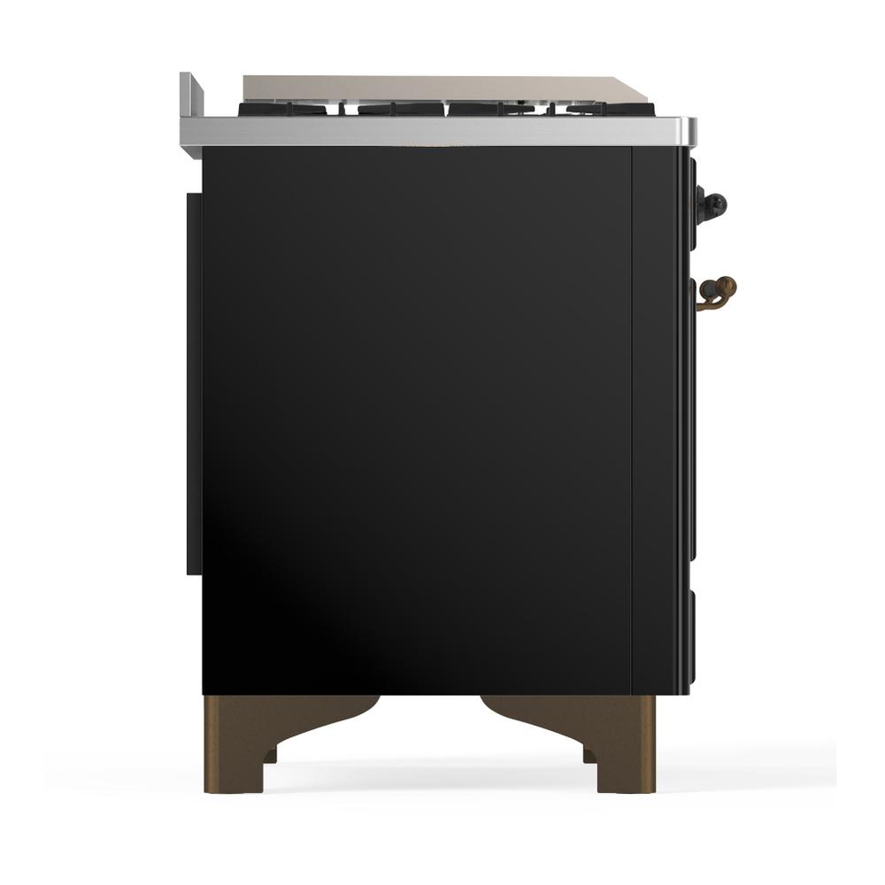 ILVE UM48FQNR3BKBLP Majestic III 48 inch Dual Fuel Range with 8 Burners and Griddle, Dual Function Burner up to 25,000 BTU (Liquid Propane, Solid Door, Glossy Black, Burnished)