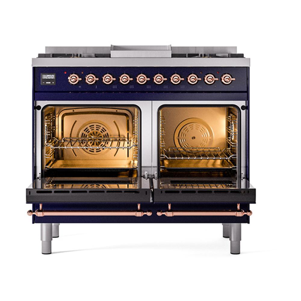 ILVE UND40FNMPMBPLP Nostalgie II Noblesse 40 inch Dual Fuel Range (Liquid Propane, Triple Glass Door, Midnight Blue, Copper)