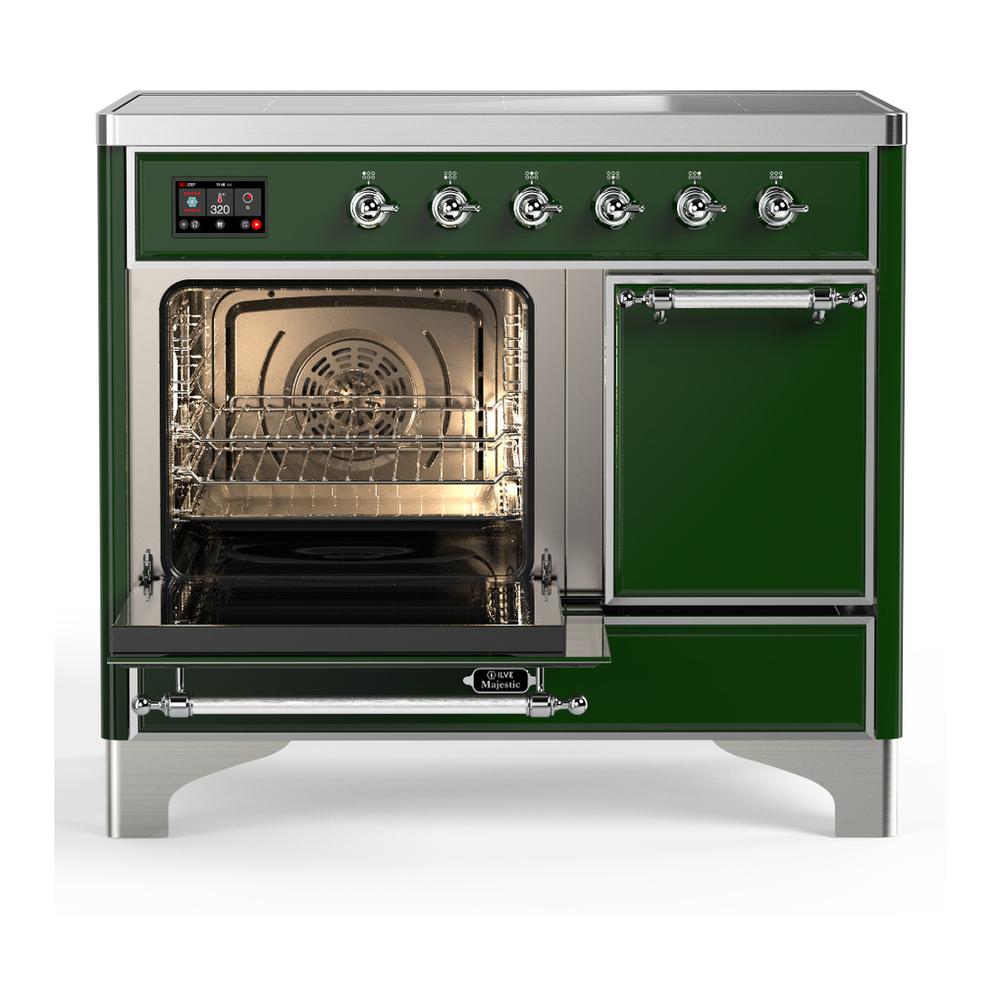ILVE UMDIB40QNR3EGC Majestic III 40 inch Induction Range with 6 Elements, 3.82 cu. ft. Total Oven Capacity (Solid Door, Emerald Green, Chrome)