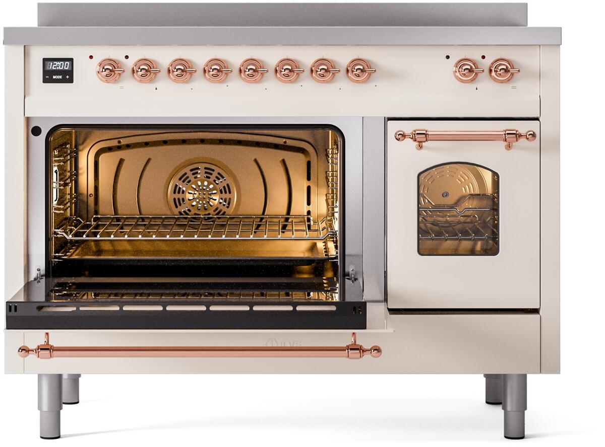 Nostalgie II 48 Inch Electric Freestanding Range in Antique White with Copper Trim