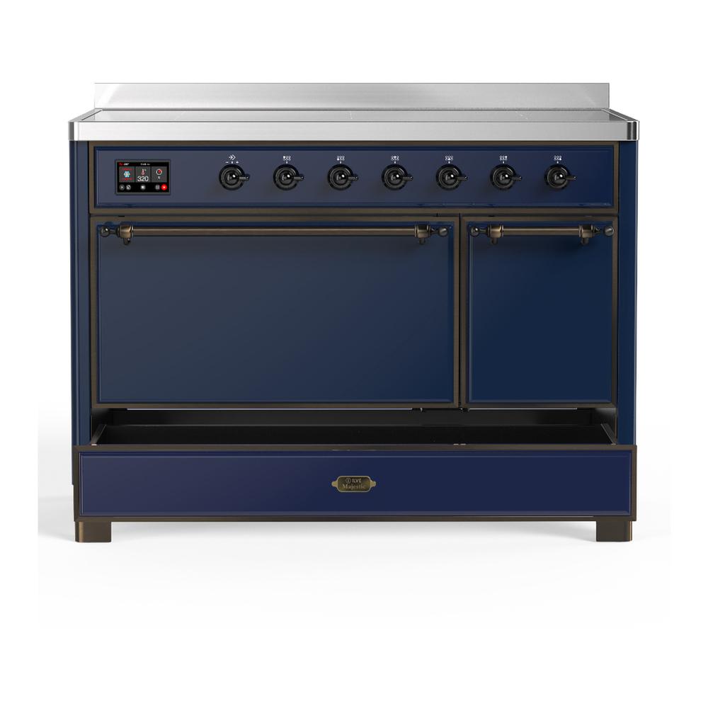 ILVE UMIB48QNR3MBB Majestic III 48 inch Induction Range with 6 Elements, 5.02 cu. ft. Total Oven Capacity (Solid Door, Midnight Blue, Burnished)