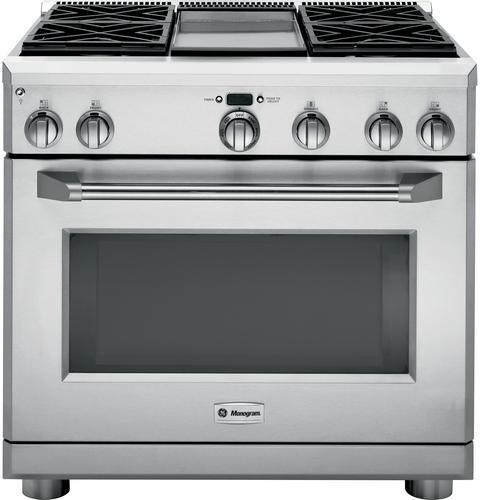 GE Monogram® 36" Dual-Fuel Professional Range with 4 Burners and Griddle (Liquid Propane)