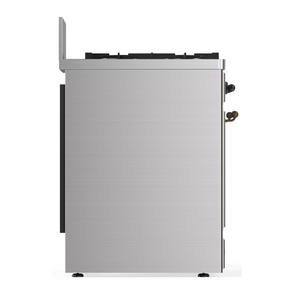 ILVE UM30QNR3SSB Majestic III 30 inch Dual Fuel Range with 5 Black Brass Burners, Dual Function Burner up to 25,000 BTU (Natural Gas, Solid Door, Stainless Steel, Burnished)