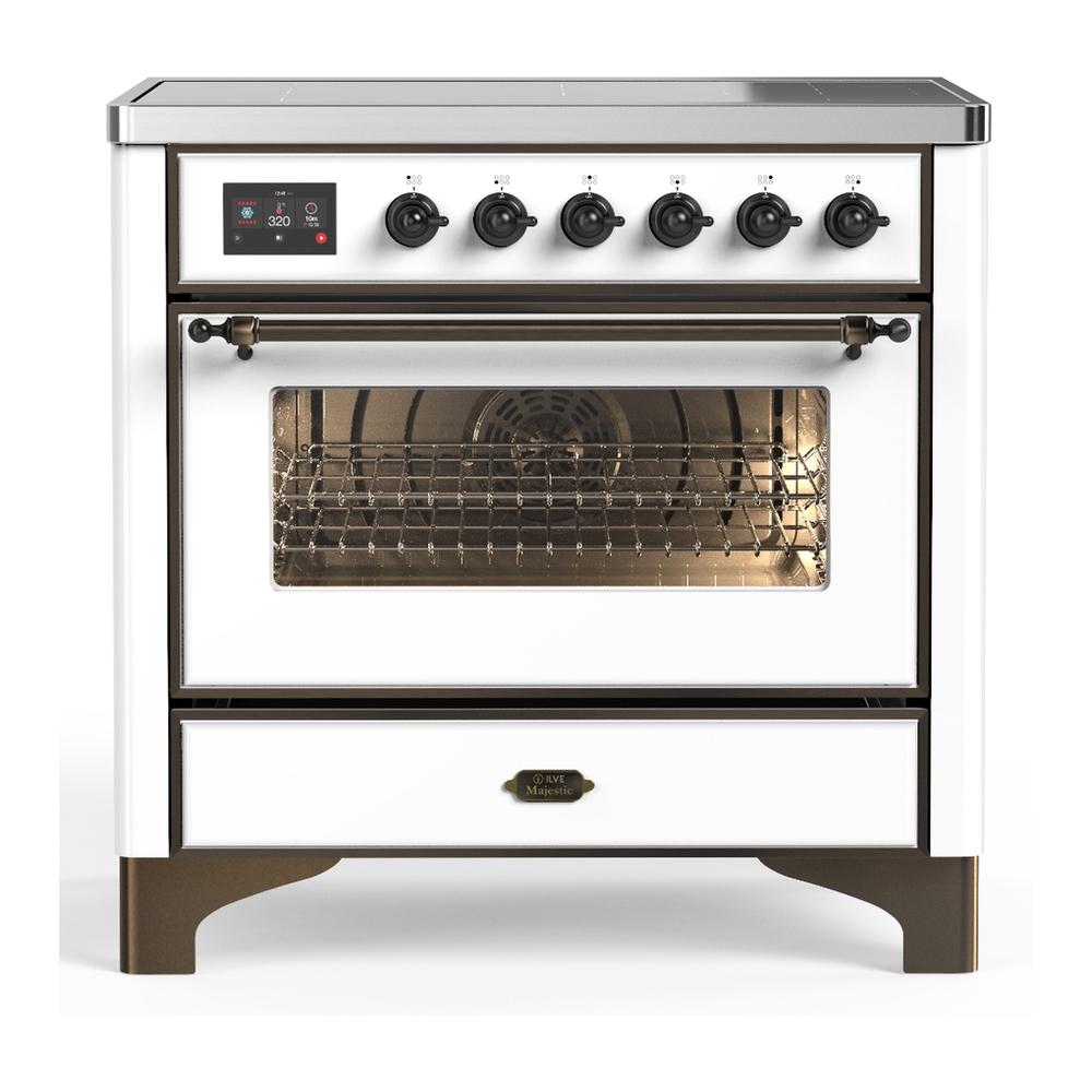 ILVE UMIB36NR3WHB Majestic III 36 inch Induction Range with 6 Elements, 3.5 cu. ft. Total Oven Capacity (Triple Glass Door, White, Burnished)