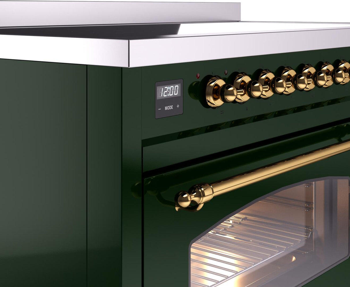 Nostalgie II 48 Inch Electric Freestanding Range in Emerald Green with Brass Trim