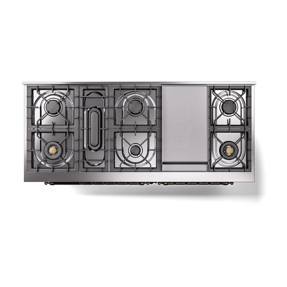 ILVE UN60FNMPEGBLP Nostalgie II Noblesse 60 inch Dual Fuel Range (9 Sealed Burners + Griddle, Liquid Propane, Triple Glass Door, Emerald Green, Burnished)