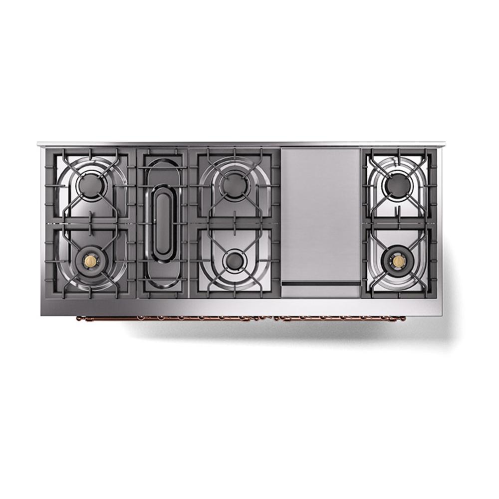 ILVE UN60FNMPEGPLP Nostalgie II Noblesse 60 inch Dual Fuel Range (9 Sealed Burners + Griddle, Liquid Propane, Triple Glass Door, Emerald Green, Copper)