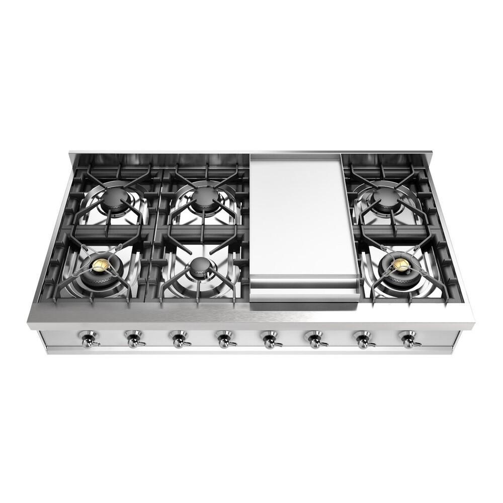 ILVE UHCP48FNSSC Nostalgie II 48 inch Built-In Gas Rangetop with Griddle, in Stainless Steel (Natural Gas, Chrome)