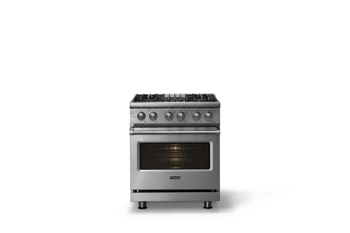 30"W. Dual Fuel Range (Finish: Stainless Steel, Trim: Polished Chrome, Fuel: Natural Gas)