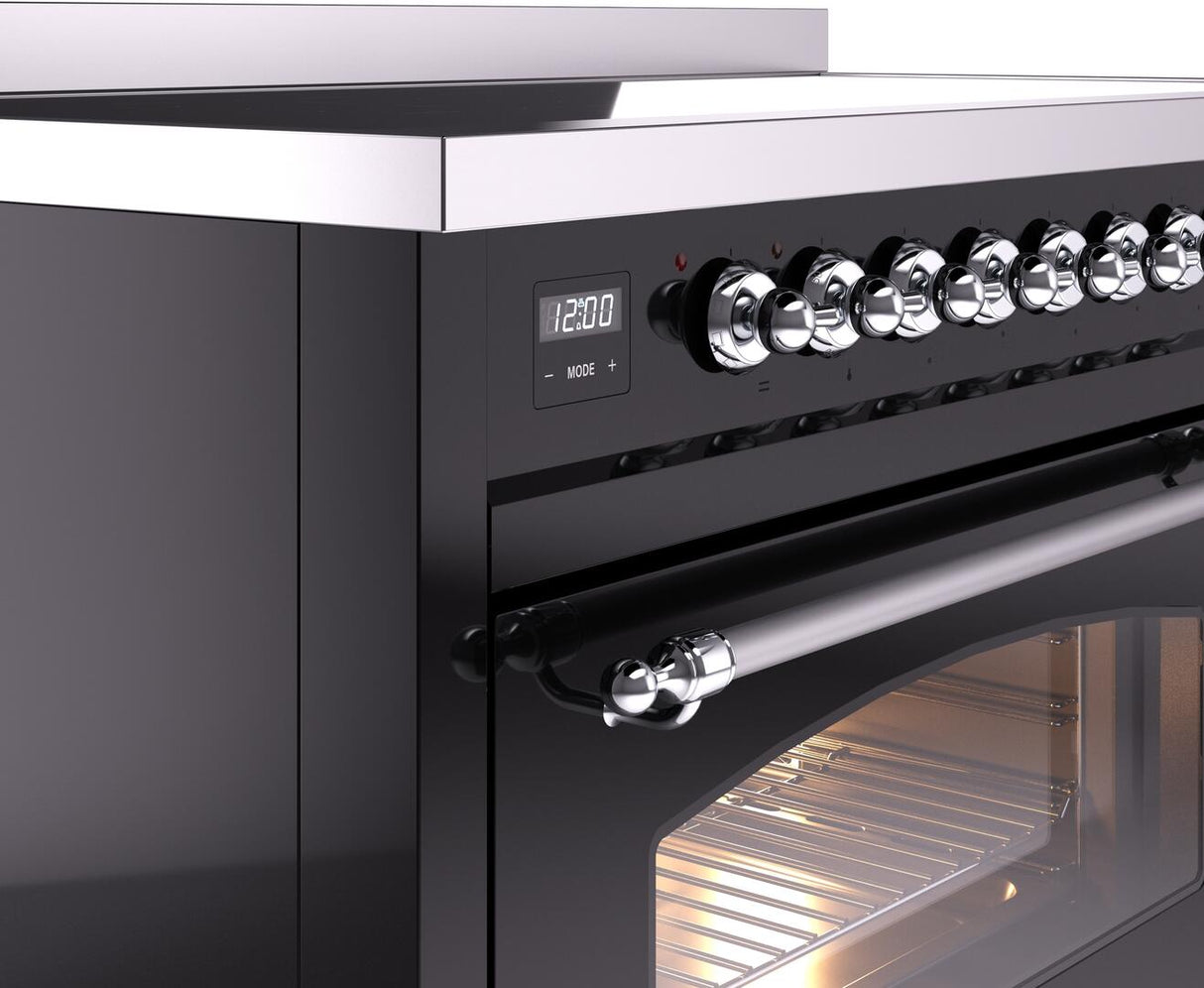 Nostalgie II 48 Inch Electric Freestanding Range in Glossy Black with Chrome Trim