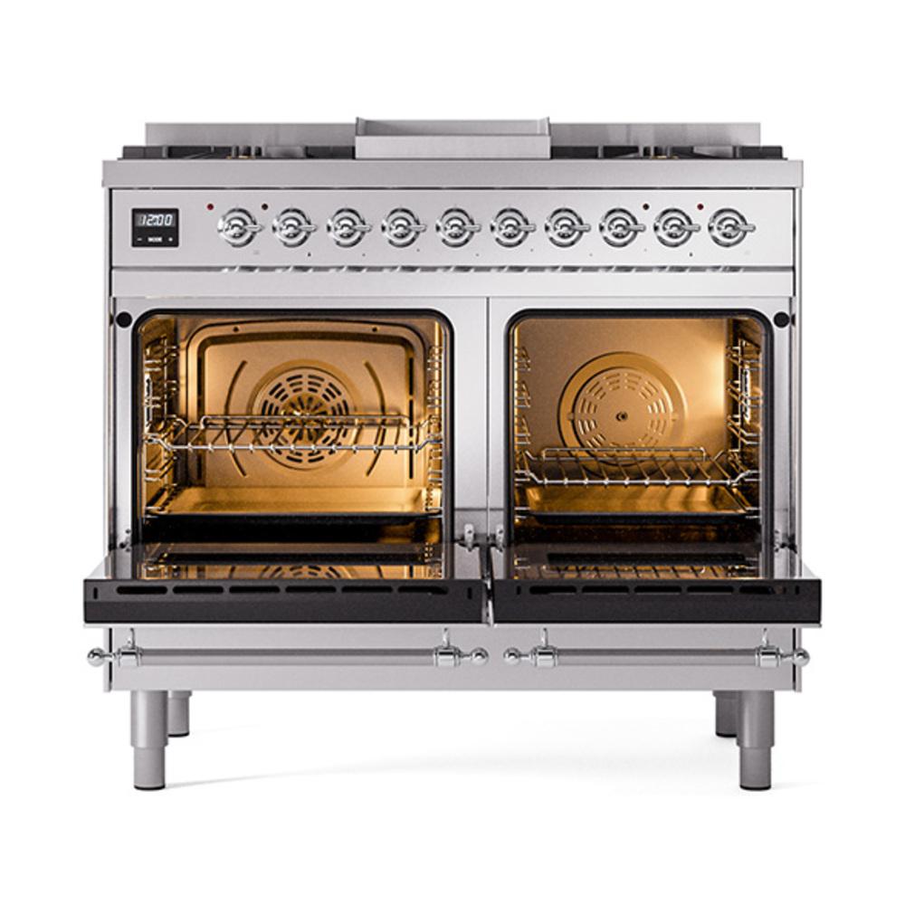 ILVE UND40FNMPSSCLP Nostalgie II Noblesse 40 inch Dual Fuel Range (Liquid Propane, Triple Glass Door, Stainless Steel, Chrome)