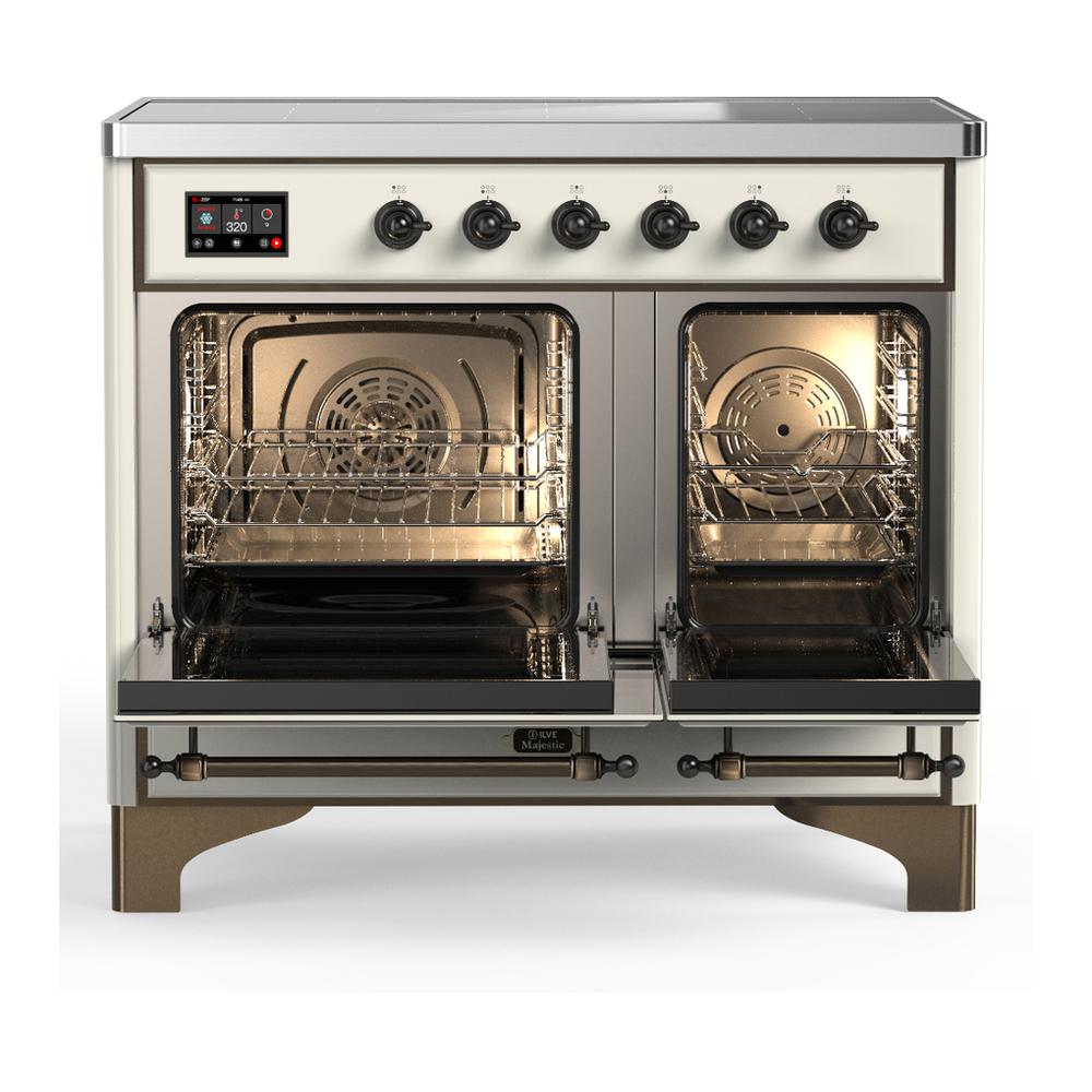ILVE UMDIB40QNR3AWB Majestic III 40 inch Induction Range with 6 Elements, 3.82 cu. ft. Total Oven Capacity (Solid Door, Antique White, Burnished)