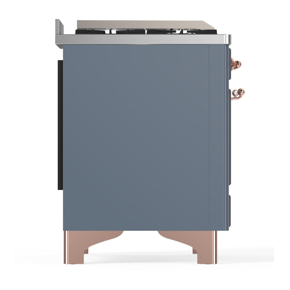 ILVE UM36FQNR3BGPLP Majestic III 36 inch Dual Fuel Range with 6 Black Brass Burners and Griddle, Dual Function Burner up to 25,000 BTU (Solid Door, Blue Grey, Copper, Liquid Propane)