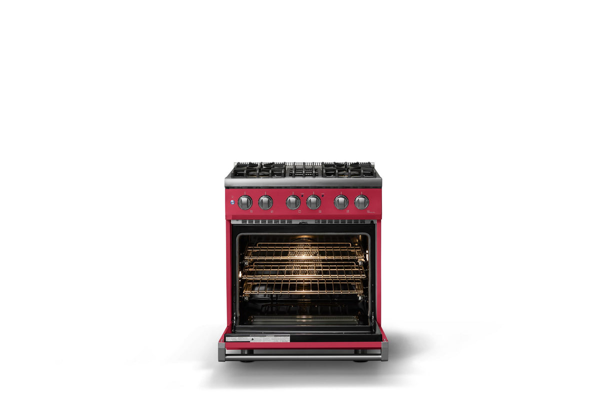 30"W. Dual Fuel Range (Finish: Valentine, Trim: Polished Chrome, Fuel: Natural Gas)