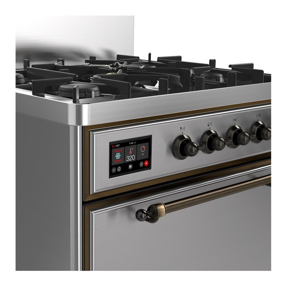 ILVE UM30QNR3SSBLP Majestic III 30 inch Dual Fuel Range with 5 Black Brass Burners, Dual Function Burner up to 25,000 BTU (Liquid Propane, Solid Door, Stainless Steel, Burnished)