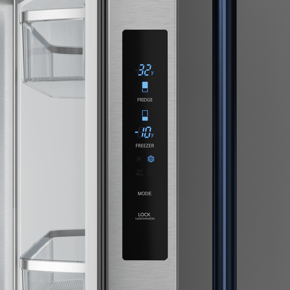 30 Inch 17.5 Cu Ft French Door Counter Depth Refrigerator With Ice Maker In Stainless Steel/navy Blue Gordon Ramsay Series
