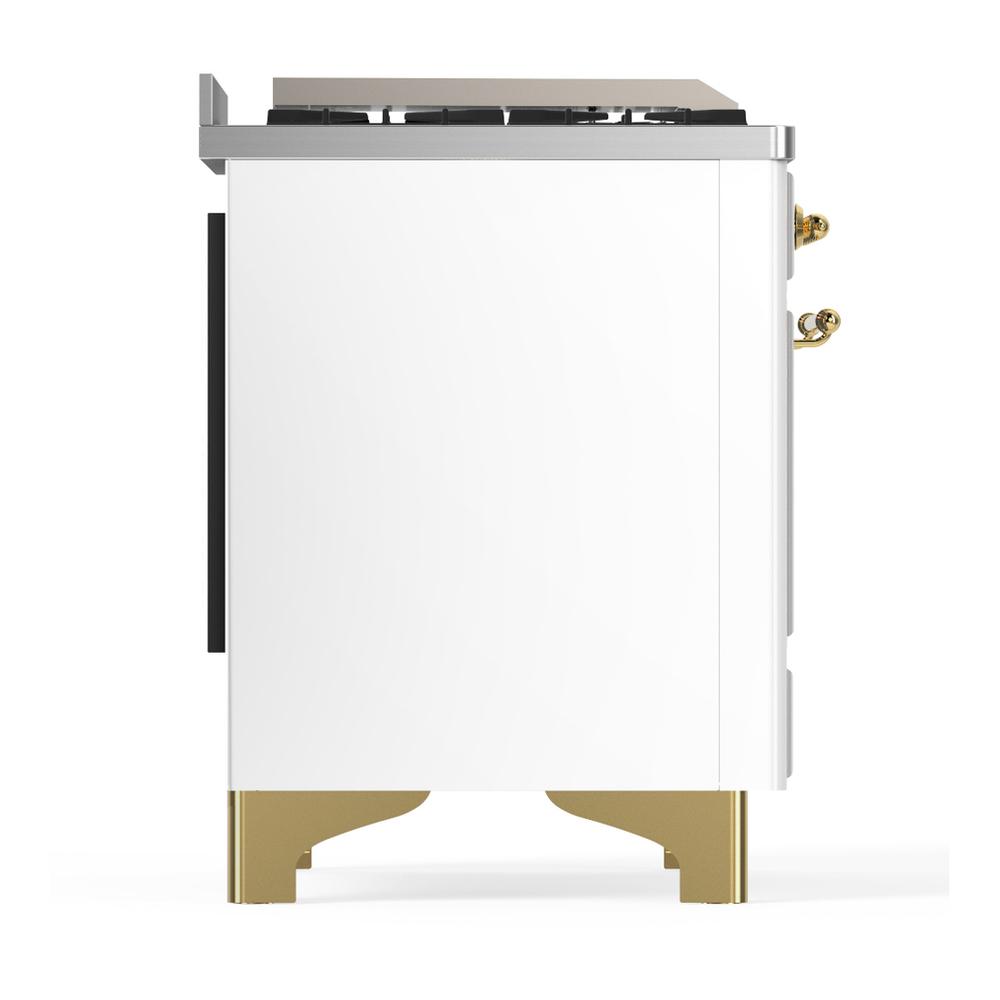 ILVE UMD40FQNR3WHG Majestic III 40 inch Dual Fuel Range with 6 Burners and Griddle, Dual Function Burner up to 25,000 BTU (Natural Gas, Solid Door, White, Brass)