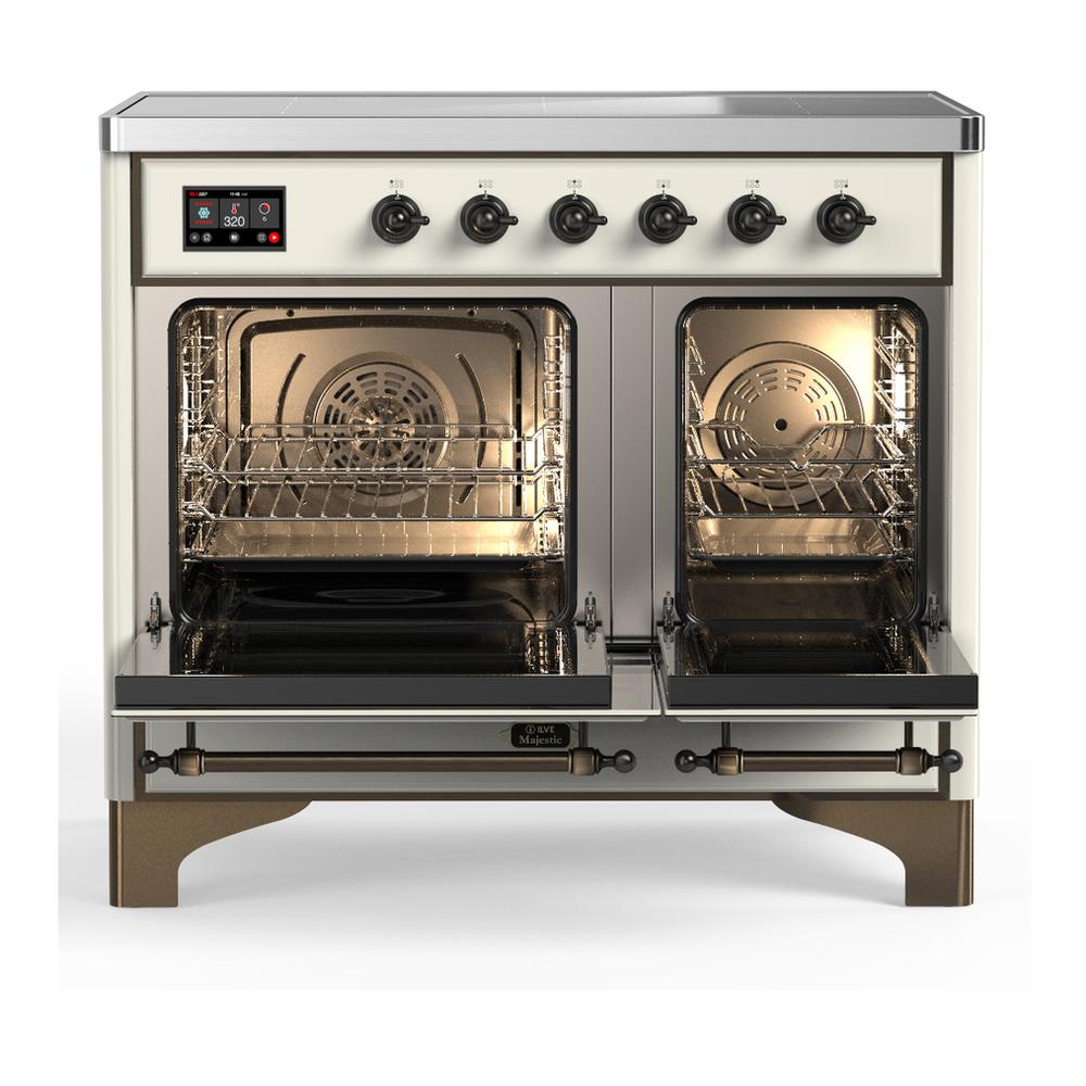 ILVE UMDIB40NR3AWB Majestic III 40 inch Induction Range with 6 Elements, 3.82 cu. ft. Total Oven Capacity (Triple Glass Door, Antique White, Burnished)