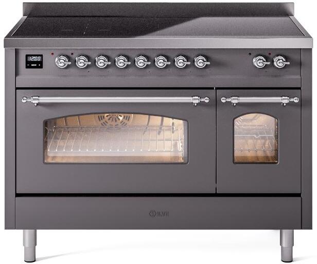 Nostalgie II 48 Inch Electric Freestanding Range in Matte Graphite with Chrome Trim