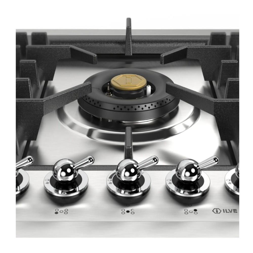 ILVE UHCPT95NSSC Nostalgie II 36 inch Built-In Gas Cooktop with Total Black Brass Burners, in Stainless Steel (5 Sealed Burners, Natural Gas, Chrome)