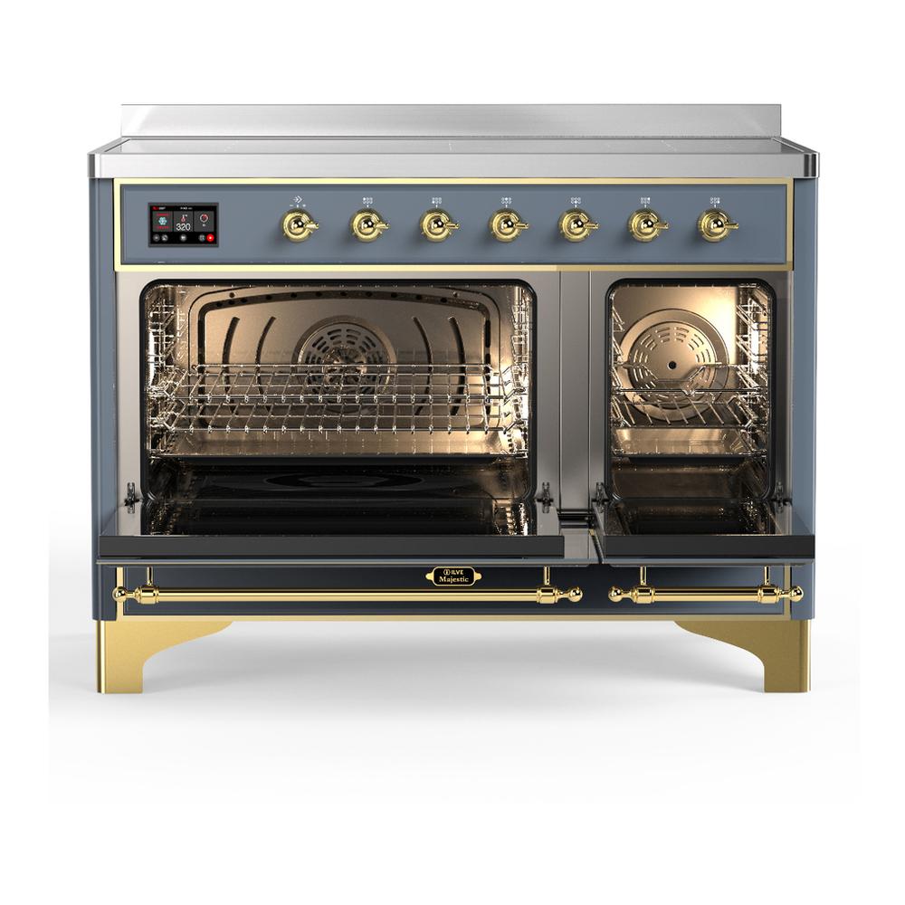 ILVE UMIB48QNR3BGG Majestic III 48 inch Induction Range with 6 Elements, 5.02 cu. ft. Total Oven Capacity (Solid Door, Blue Grey, Brass)