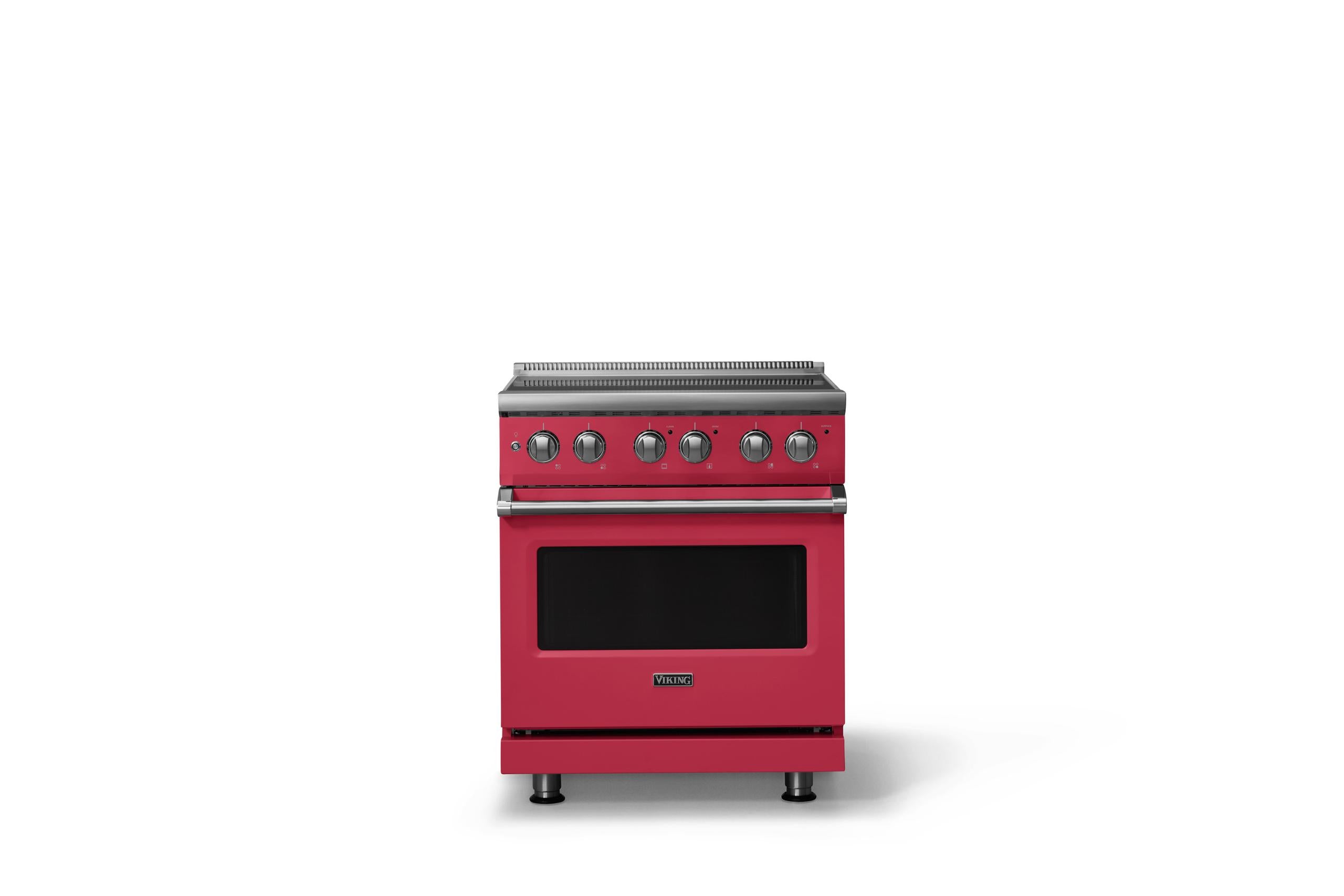 30"W. Electric Range (Finish: Valentine, Trim: Polished Chrome)