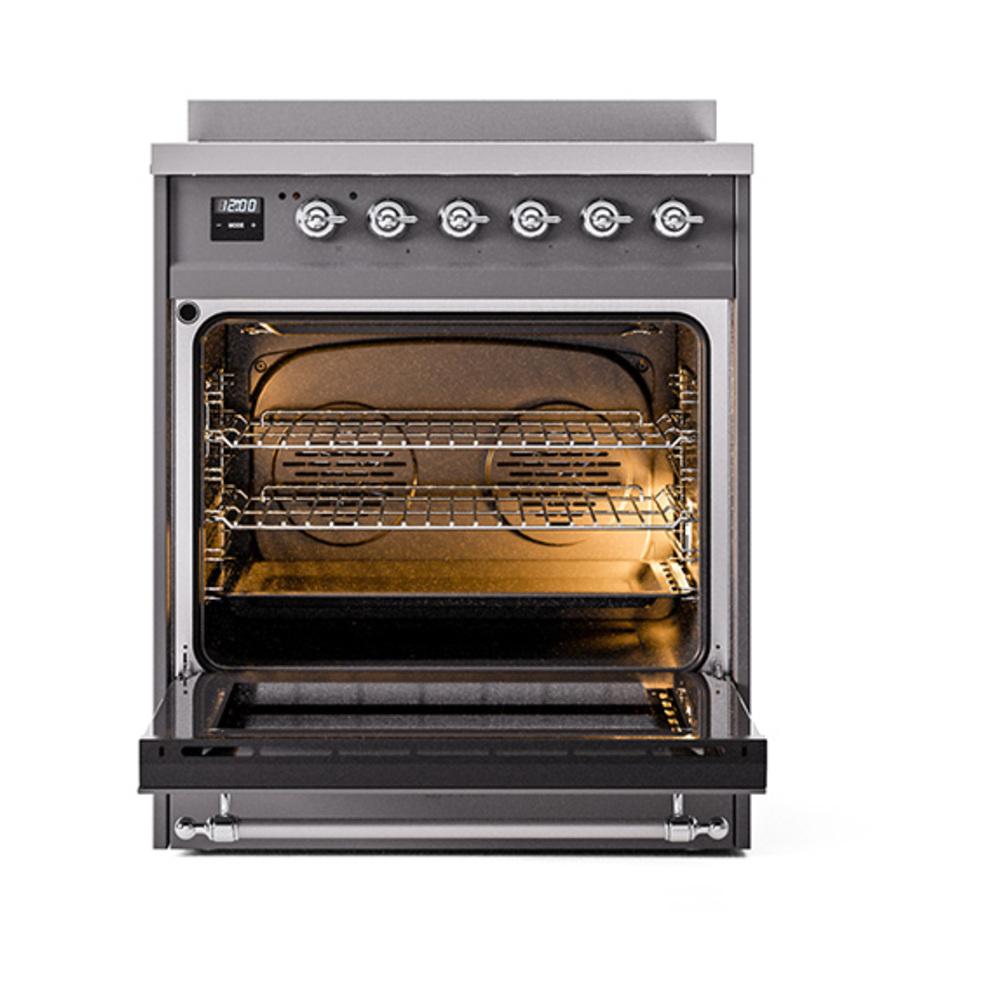 ILVE UNI304NMPMGC Nostalgie II Noblesse 30 inch Induction Range (Triple Glass Door, Graphite Matte, Chrome)