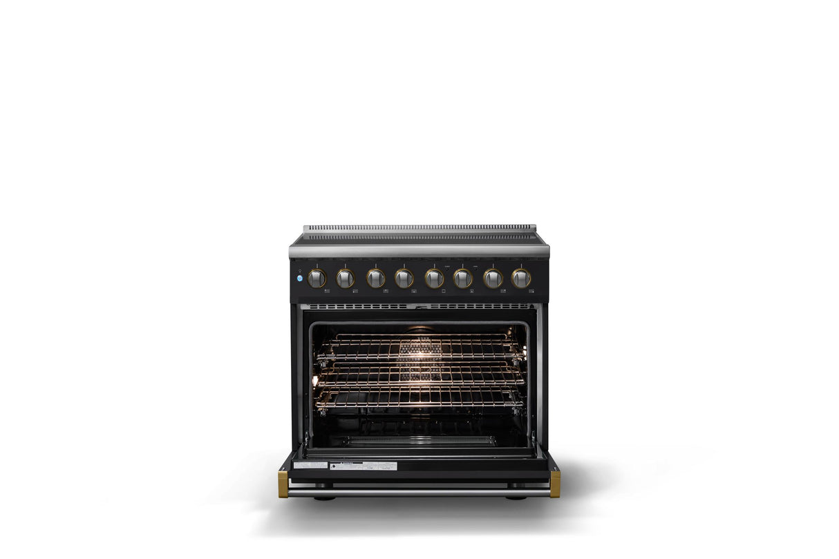36"W. Induction Range (Finish: Onyx, Trim: Brushed Brass)