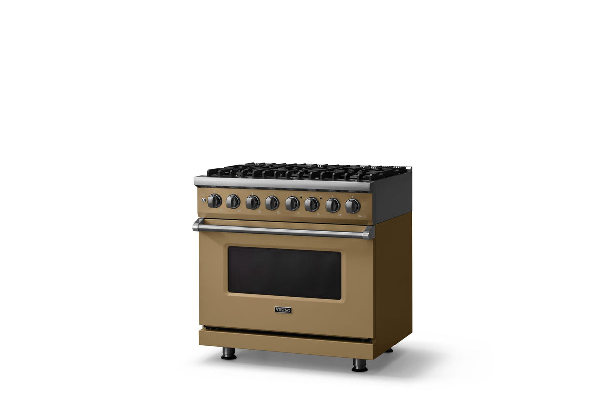 36"W. Dual Fuel Range (Burner: 6b, Finish: Golden Hour, Trim: Polished Chrome, Fuel: Natural Gas)