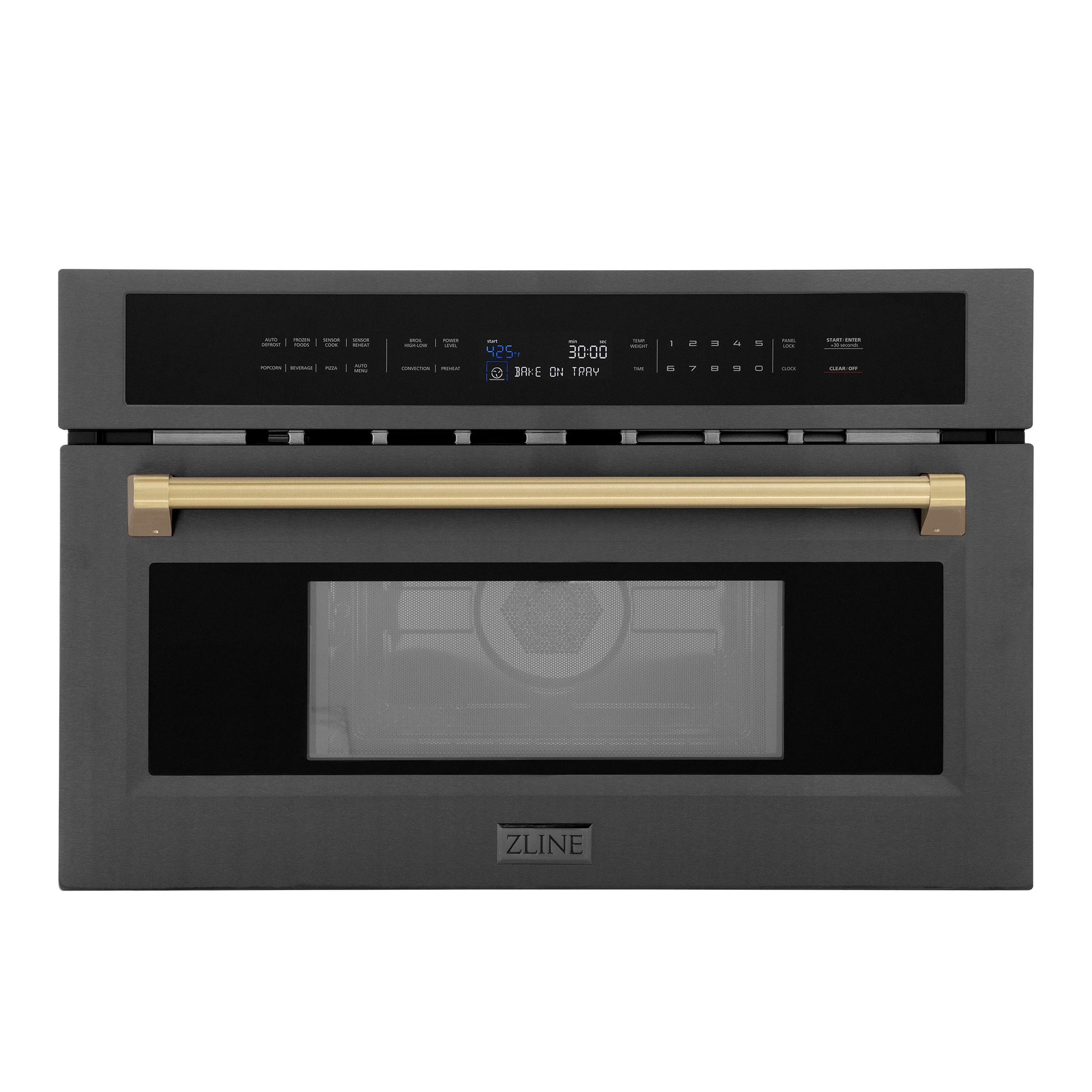 ZLINE Autograph Edition 30? 1.6 cu ft. Built-in Convection Microwave Oven in Black Stainless Steel and Champagne Bronze Accents (MWOZ-30-BS-CB)