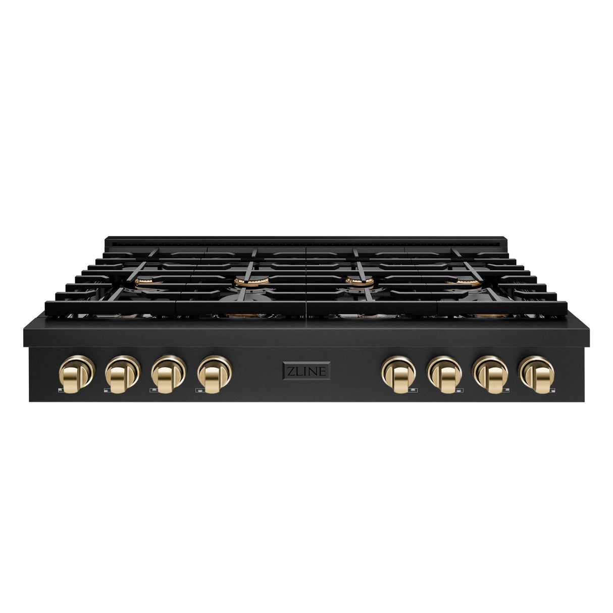 ZLINE 48 in. Autograph Edition Paramount Gas Rangetop with 8 Burners and Porcelain Cooktop in Black Stainless Steel with Polished Gold Accents (SRTBZ-48-G)