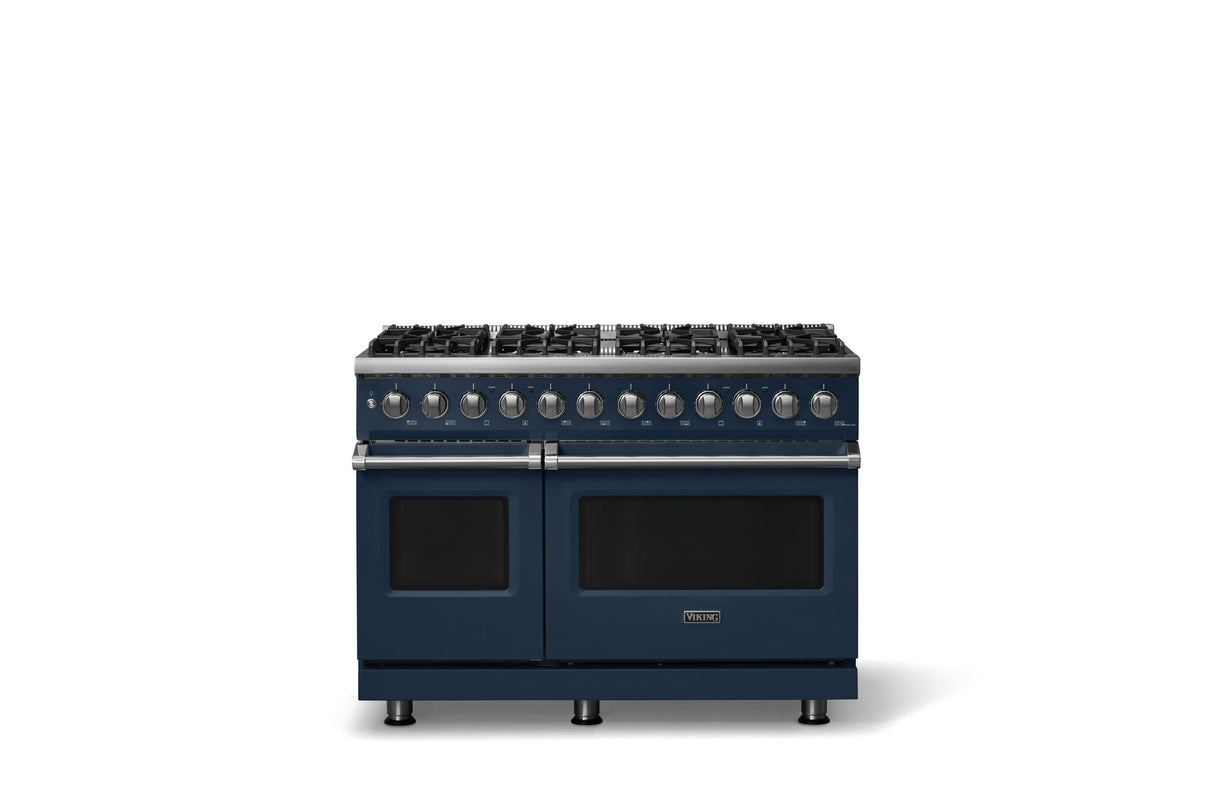 48"W. Dual Fuel Range (Burner: 8b, Finish: Slate Blue, Trim: Polished Chrome, Fuel: Natural Gas)
