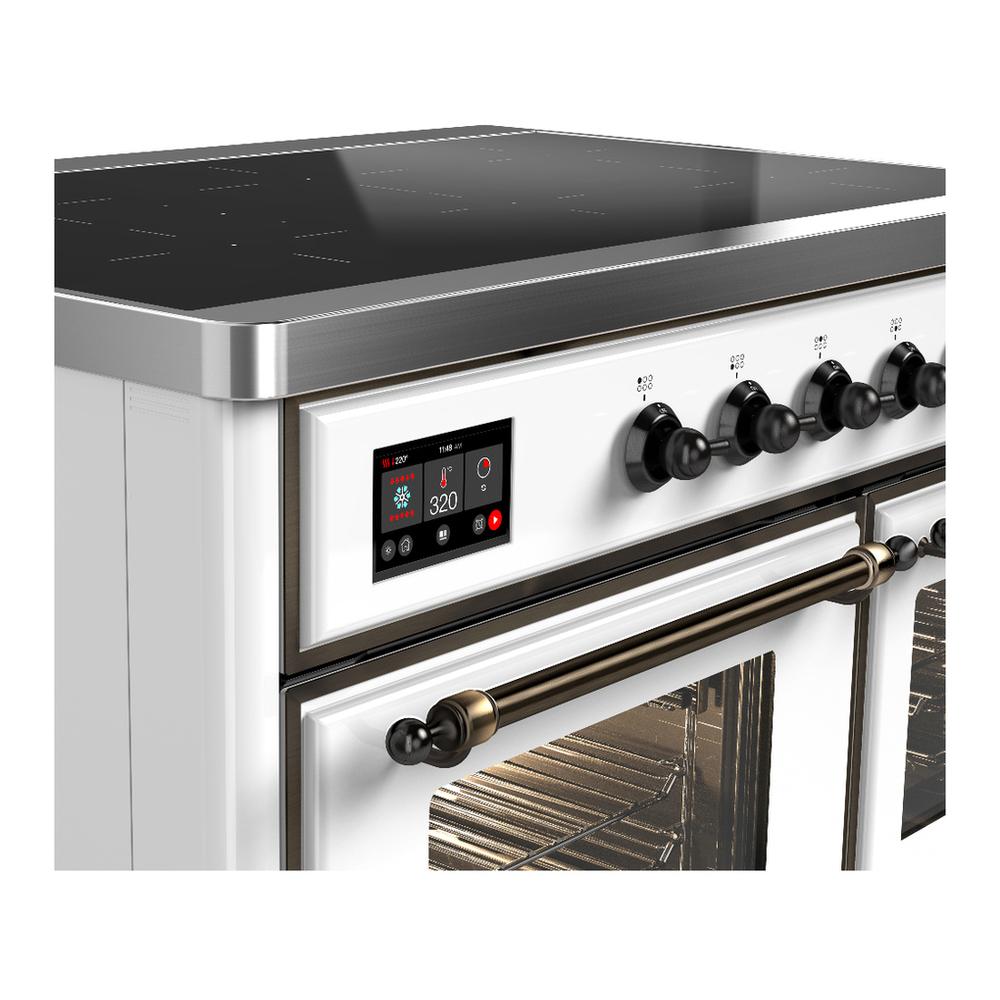 ILVE UMDIB40NR3WHB Majestic III 40 inch Induction Range with 6 Elements, 3.82 cu. ft. Total Oven Capacity (Triple Glass Door, White, Burnished)