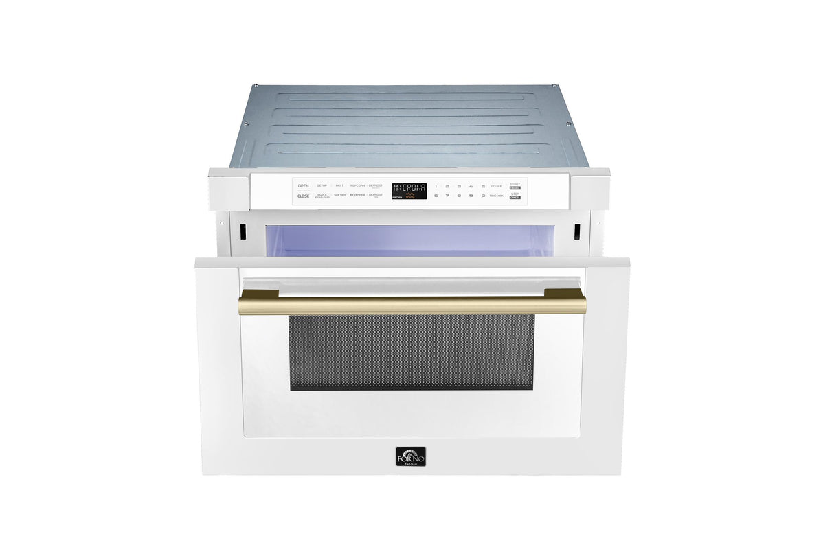 Forno Capoliveri Espresso 24-Inch Microwave Drawer, White, 1.2 cu.ft, 1000 Watts, Built-In, Touch Control LCD Display, Auto-Touch Open/Close, 11 Power Levels, Sensor Cooking